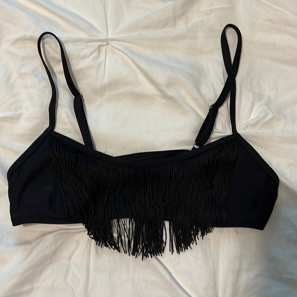 Shein black fringe bikini top size medium